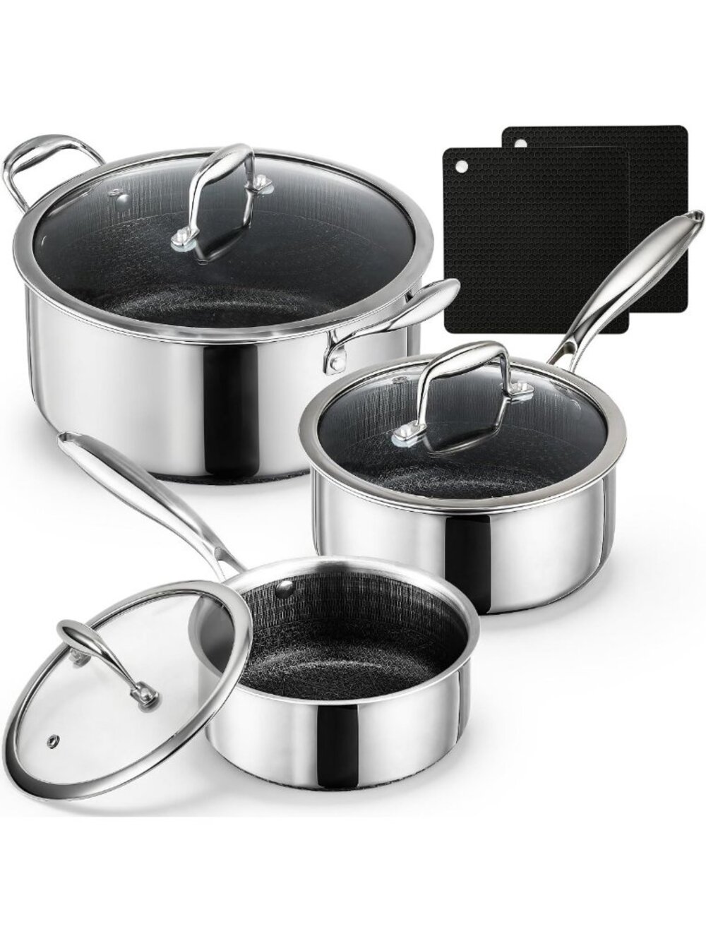 8-Piece Hybrid Stainless Steel Cookware Set - 8qt Soup Pot & 2/3qt Saucepans